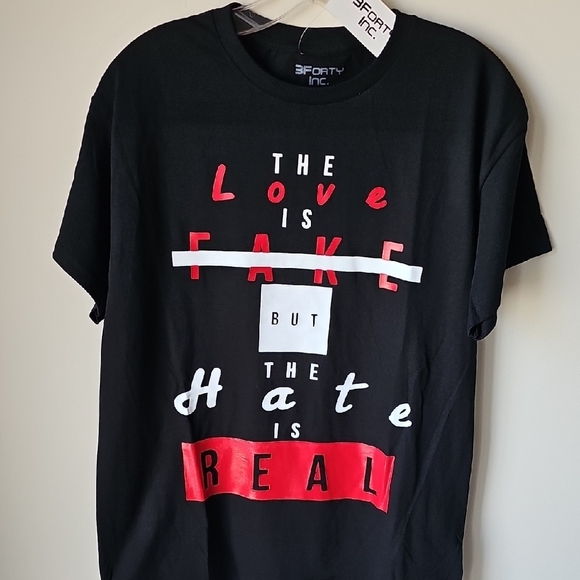 Black Graphic T-Shirt with Red and White Text - Picture 2 of 4